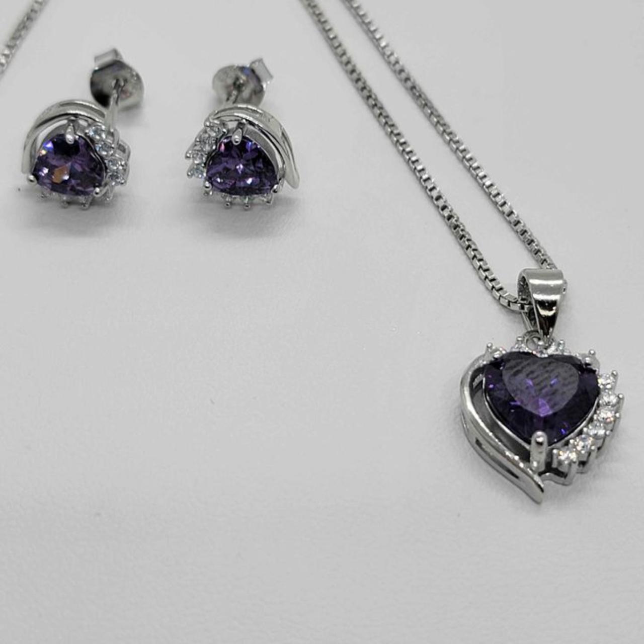 Sterling Silver 925 Heart with cz stones & Purple... Depop