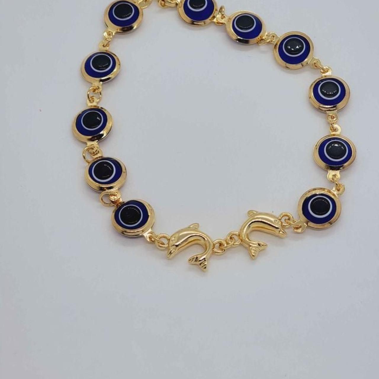 Brazilian 18k Gold Filled Dolphins & Evil Eye Anklet... - Depop