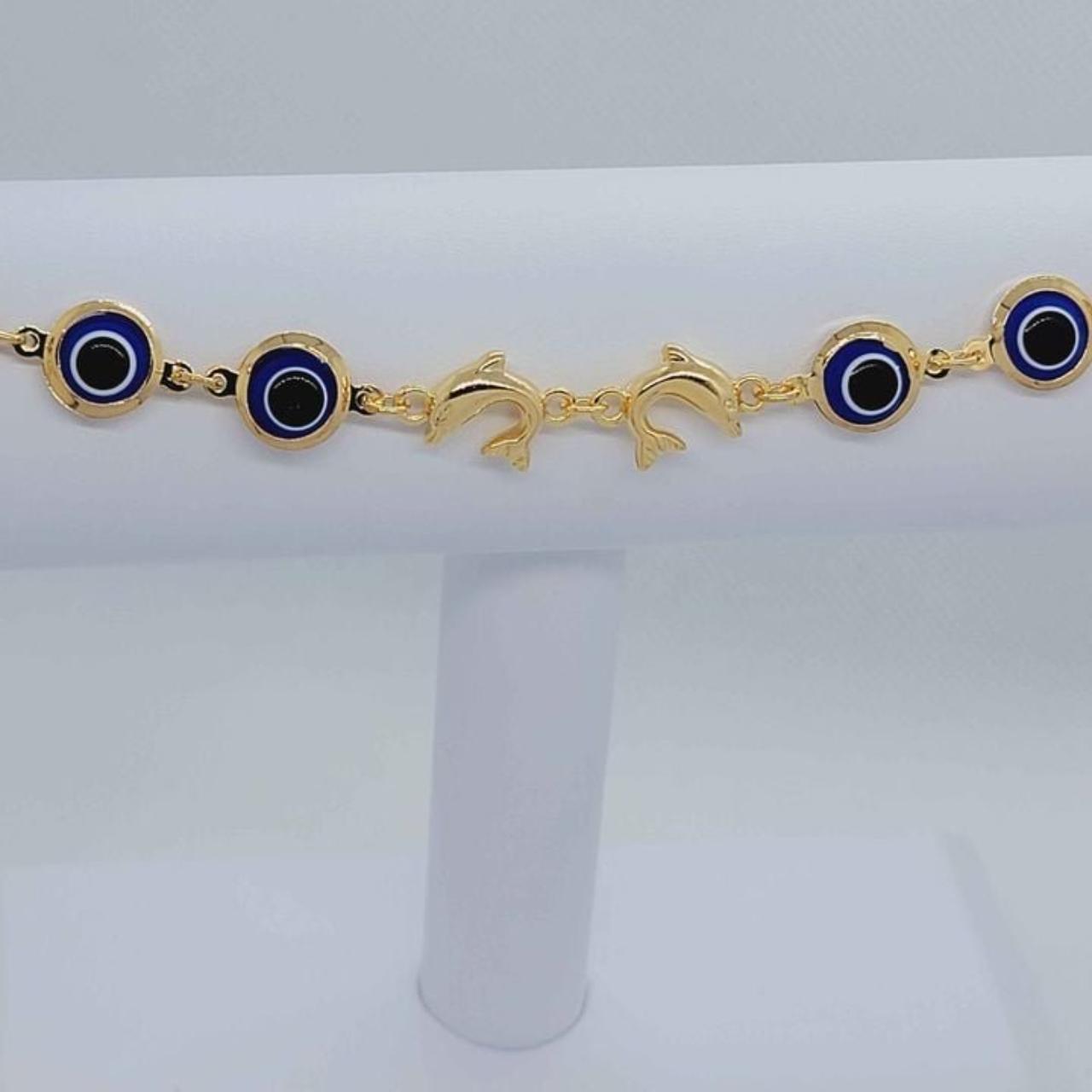 Brazilian 18k Gold Filled Dolphins & Evil Eye Anklet... - Depop