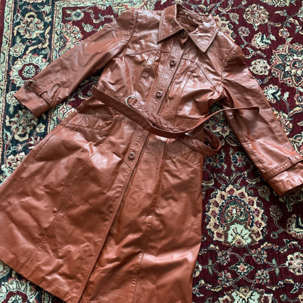 100 Genuine Leather 90s Vintage Korean Trench Coat... Depop