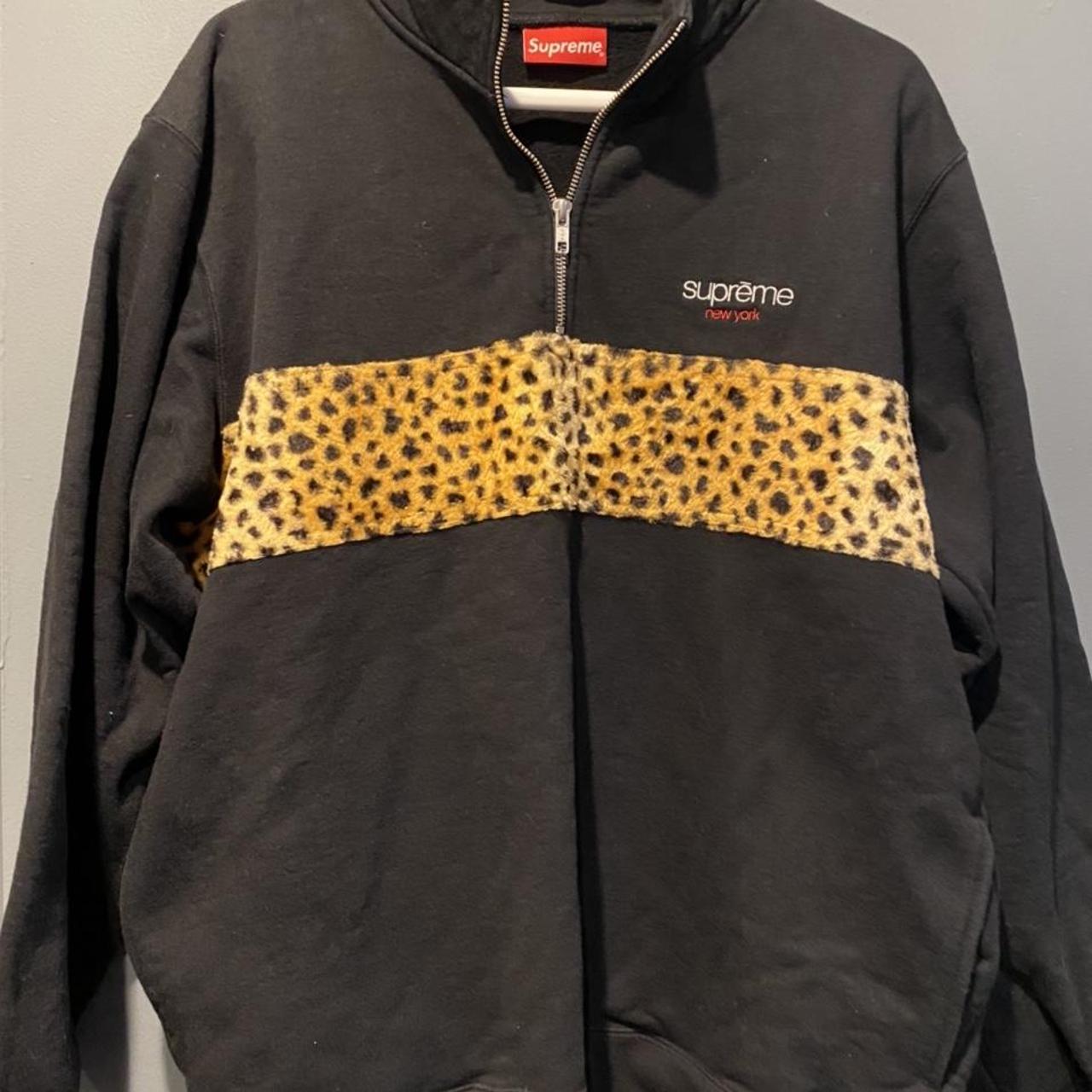 Supreme Quarter Zip Leopard Print Panel Sweatshirt - Depop