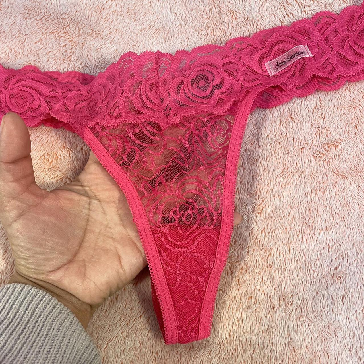 Hot Pink Rose Lace Thong ~ size large ~ brand is - Depop