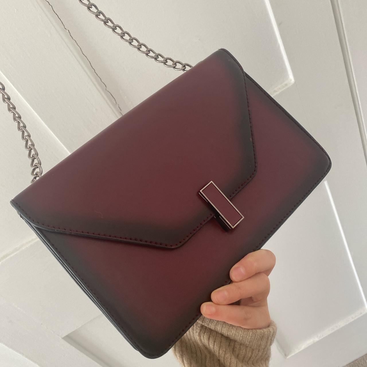 Dark Red Cross body purse with silver toned... Depop