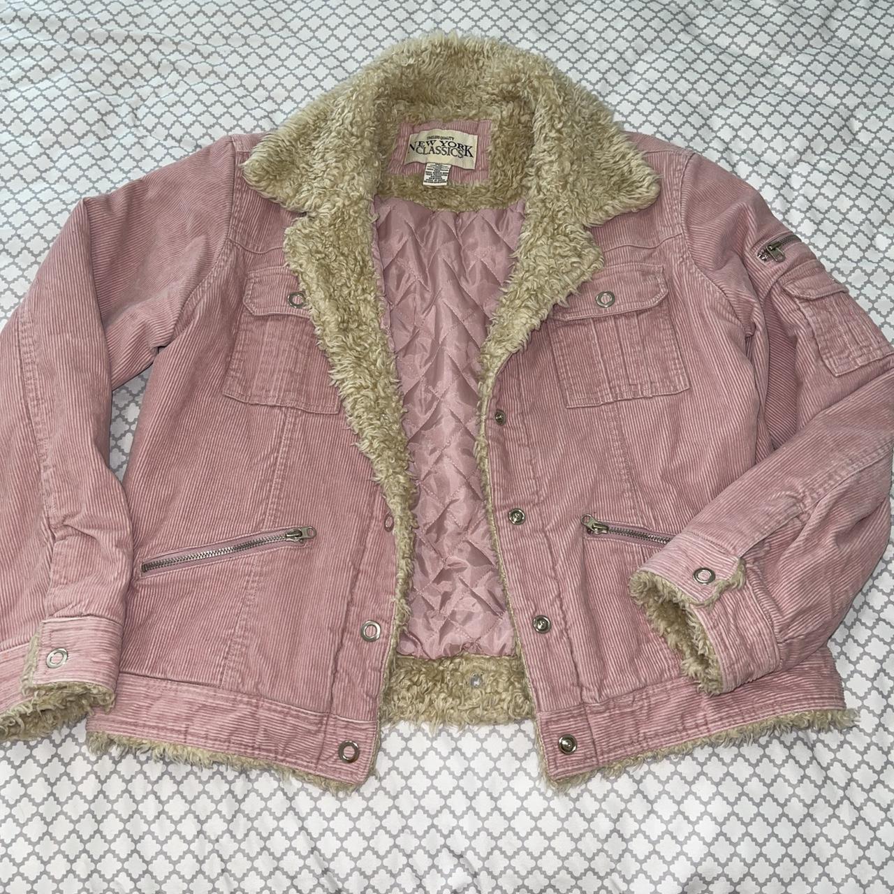 Vintage pink corduroy jacket with sherpa lining.... Depop