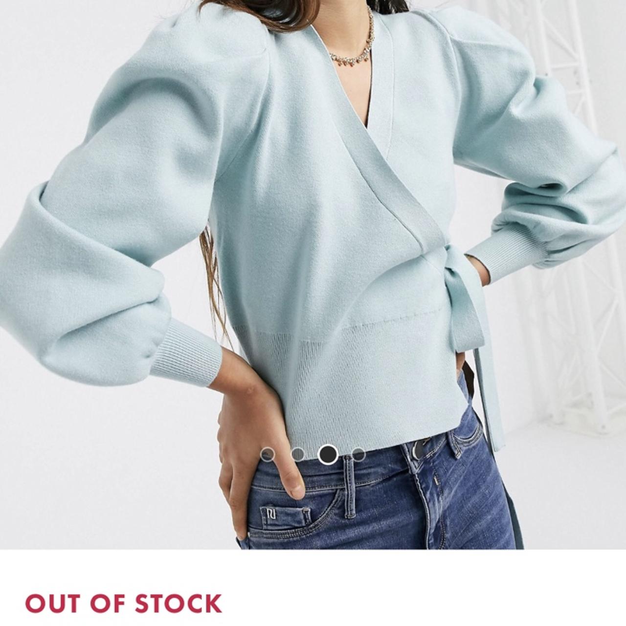 Blue Sweater Balloon Sleeve Wrap Sweater Ashtyn Cable Knit Balloon