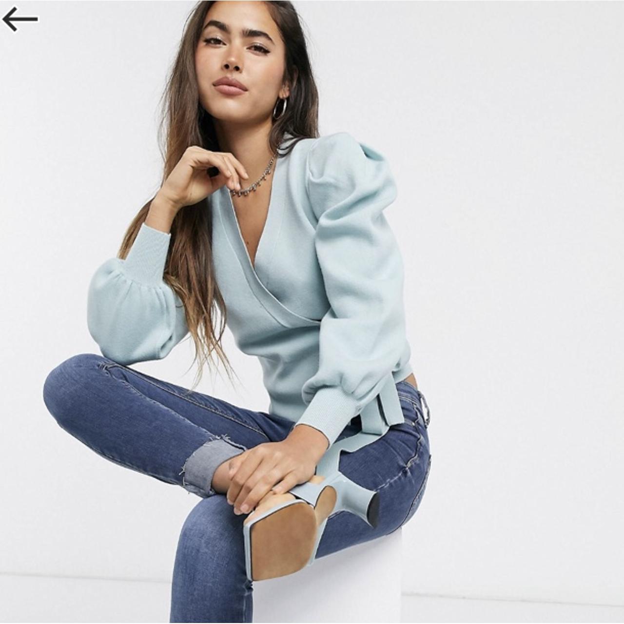 Asos Blue Wrap Cardigan Balloon Sleeve Cardigan Mint Blue Cardigan