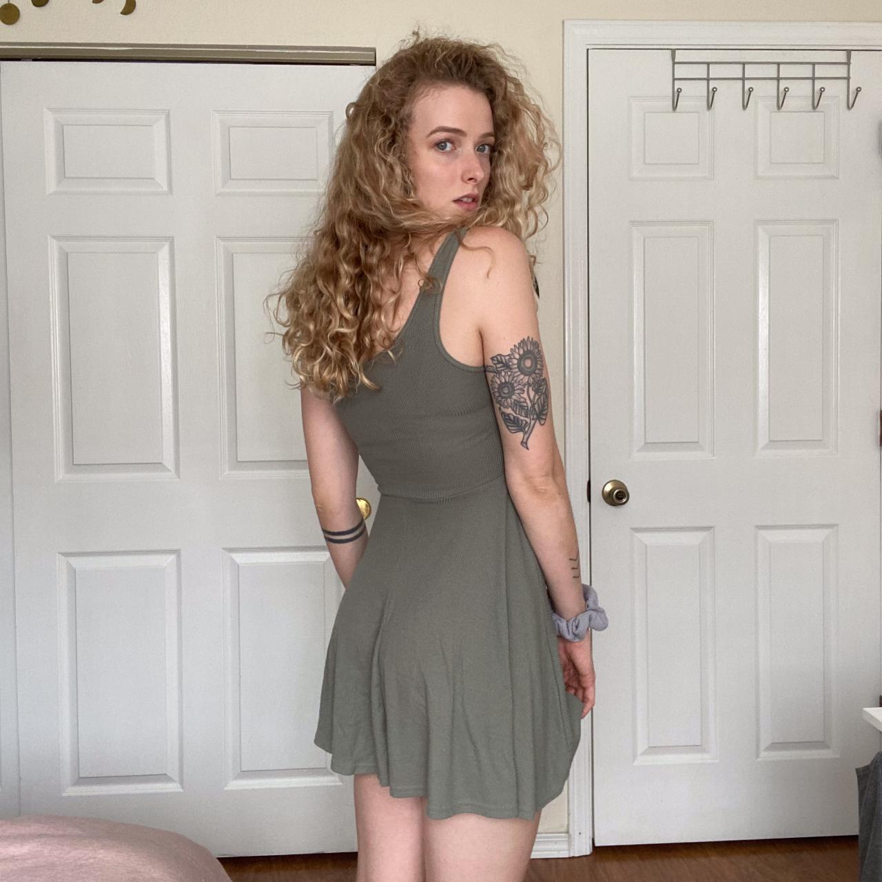 RIBBED OLIVE GREEN SKATER DRESS ? Casual