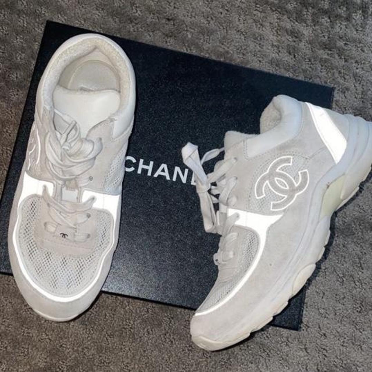 Chanel reflective cc sneakers size 38 -worn a few - Depop