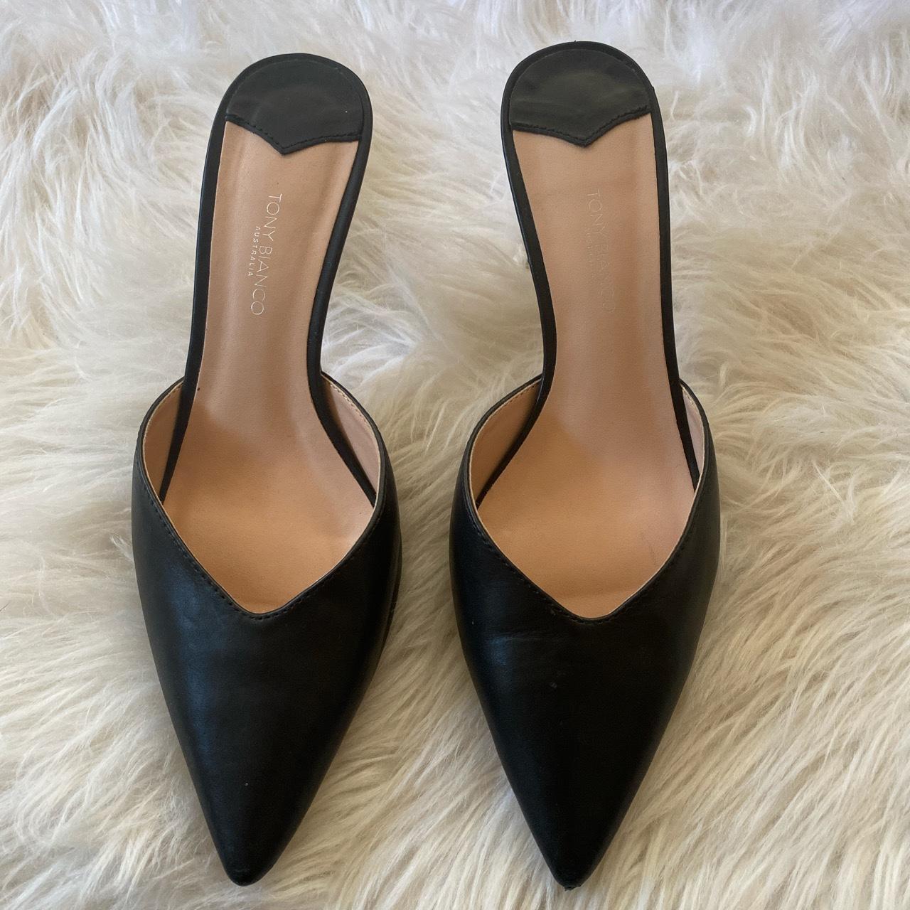 RARE Tony bianco leather mules with crystal heel.... - Depop