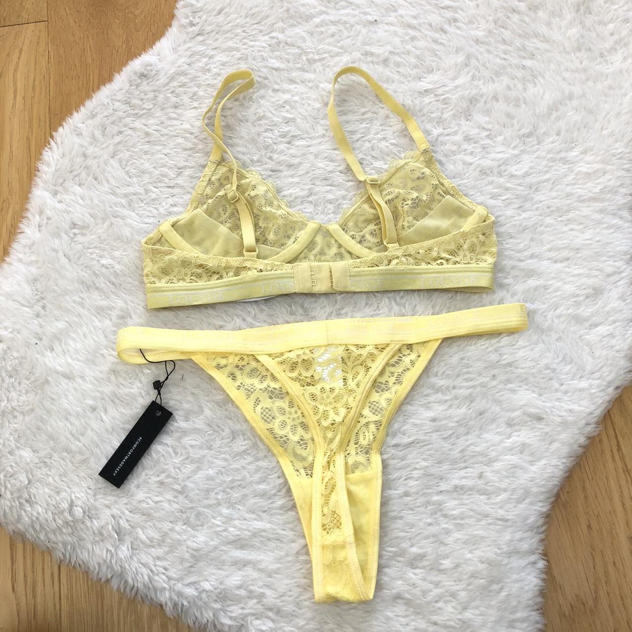 Women's White and Yellow Bra | Depop