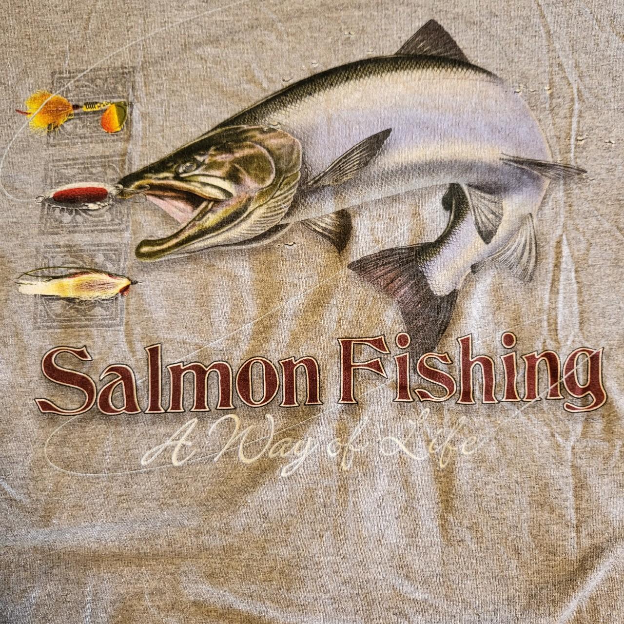 SALMON FISHING t shirt - color heathered gray - - Depop