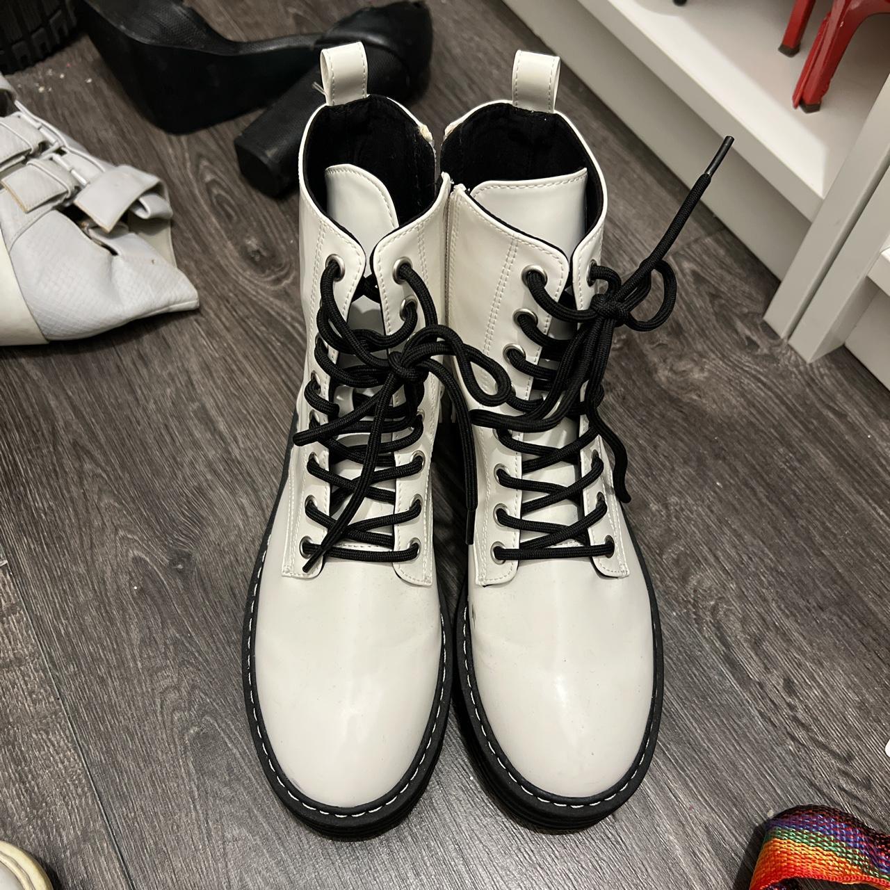 h&m white platform boots, uk size 4, worn only Depop