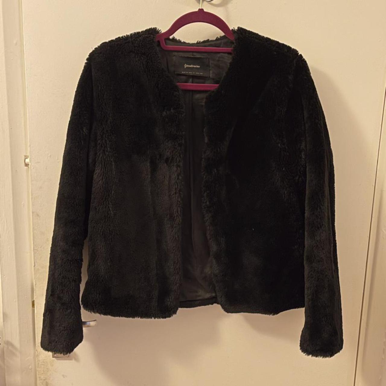 Stradivarius black fur coat Great condition Size... - Depop