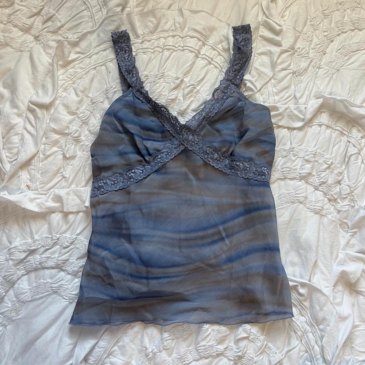 Gorgeous purple and navy mesh tank top with lace... - Depop