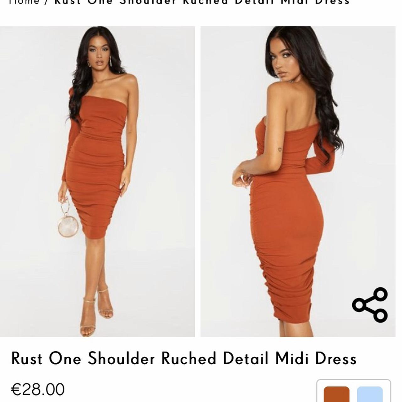 Rust Pretty Little Thing one shoulder, ruched... - Depop