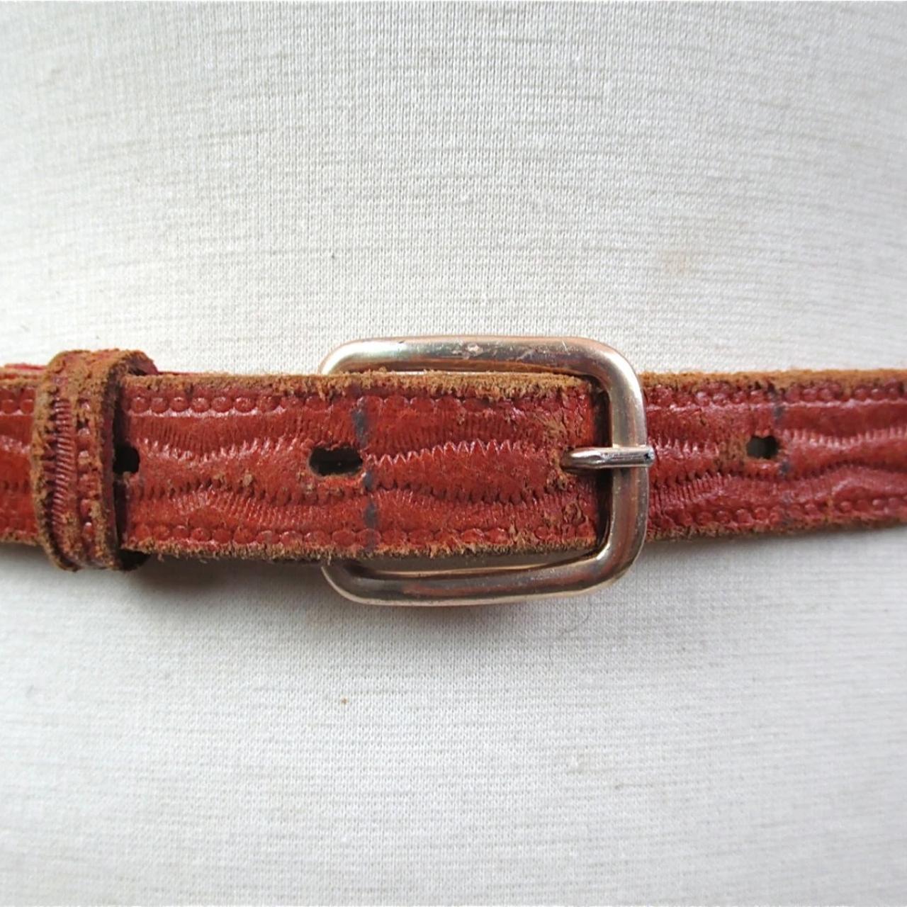 Vintage 70s Beaded Leather Belt Brown Leather Boho... - Depop