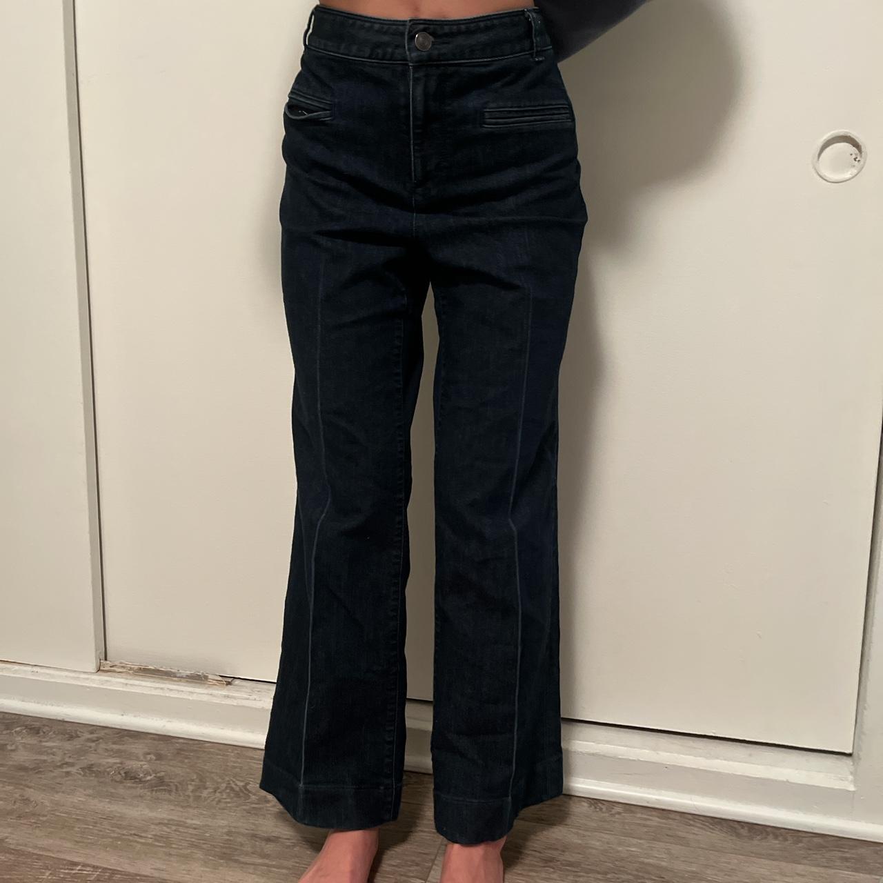 Vintage Dark wash flare jeans. Pinned back in photo. - Depop