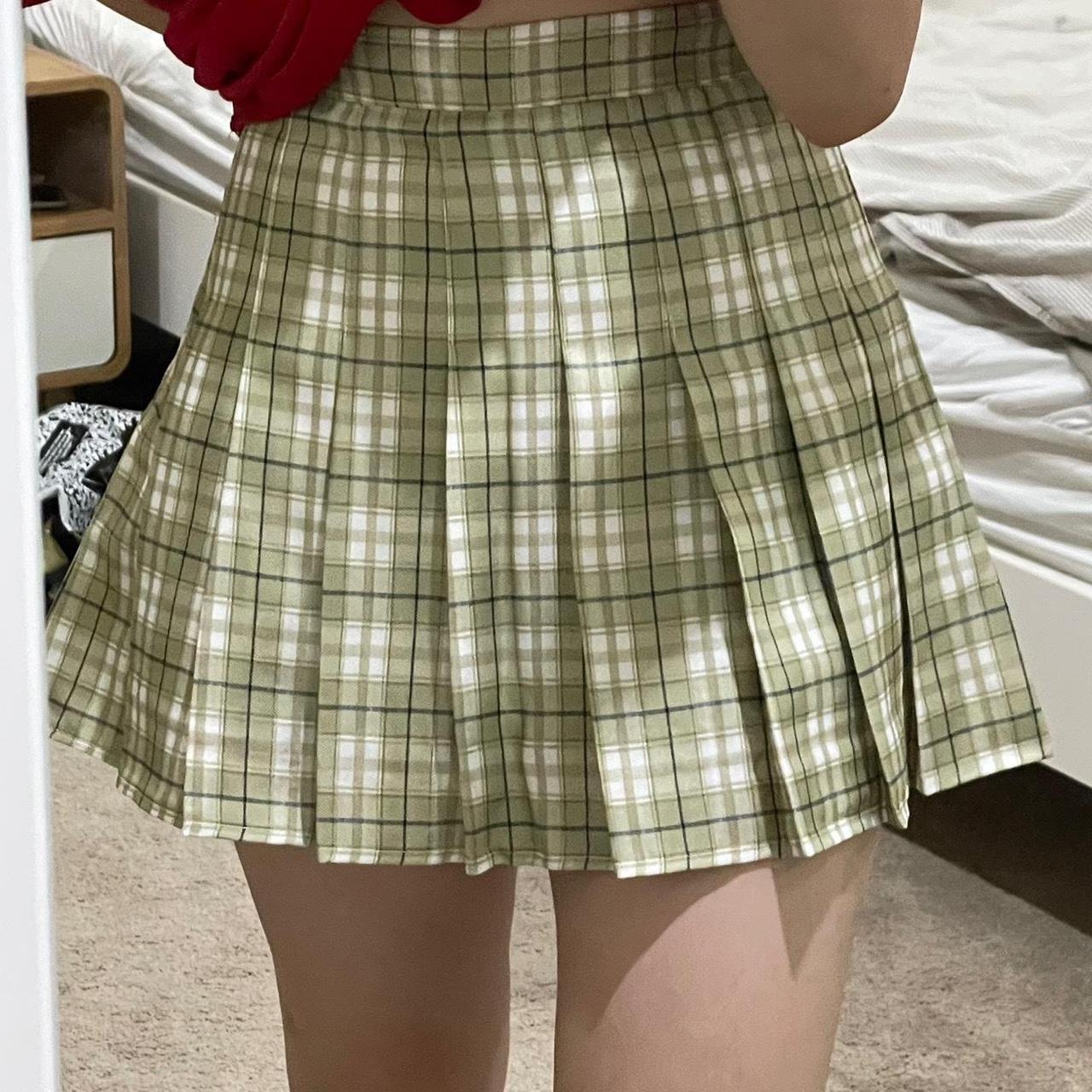 green plaid pleated mini skirt - rly good quality... - Depop