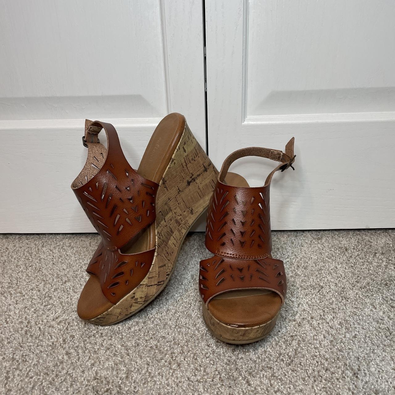 Brown leather wedge sandals from Altar’d State.... Depop