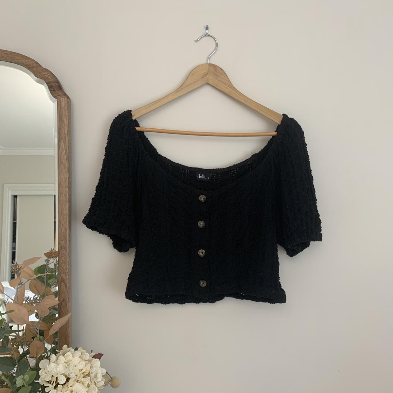 Super cute cropped black crochet top with faux shell... - Depop