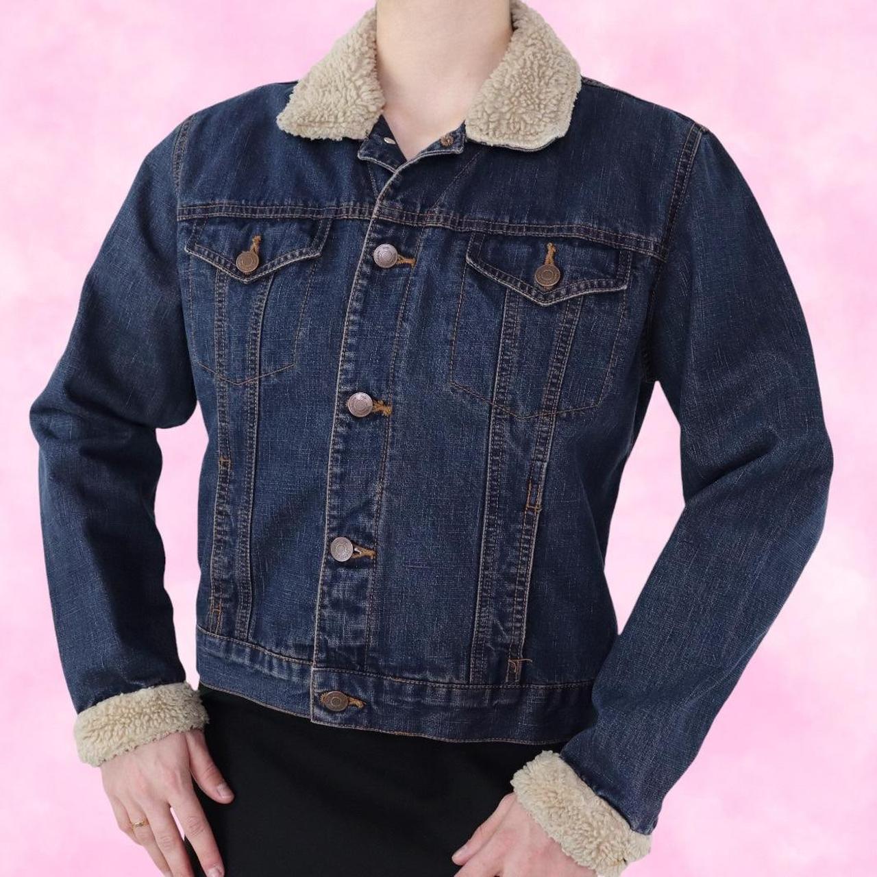 Dark Wash Teddy Denim Jacket Y2K Vintage Sherpa... Depop