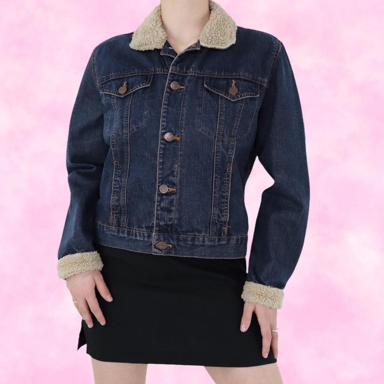 Dark Wash Teddy Denim Jacket Y2K Vintage Sherpa... Depop