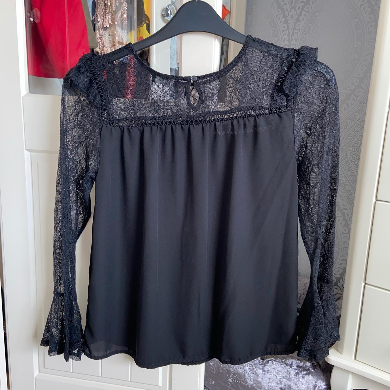 Black Lace Long Sleeve Top - Matalan