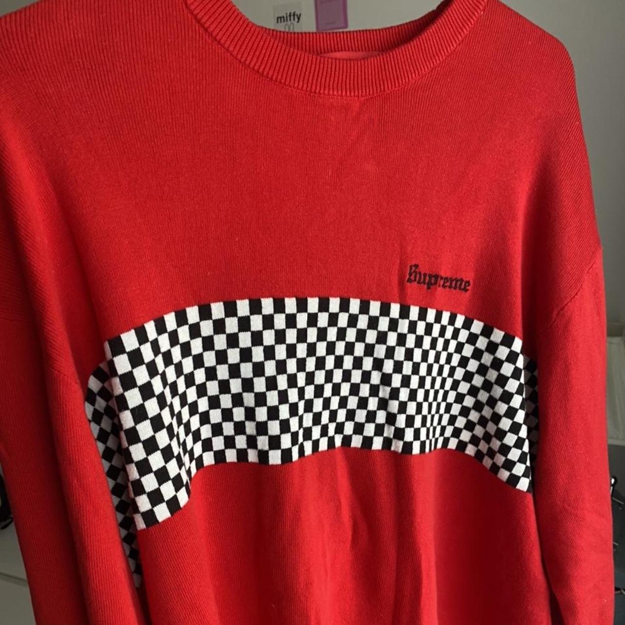 Supreme Checkered Panel Crewneck Sweat in red Size... - Depop