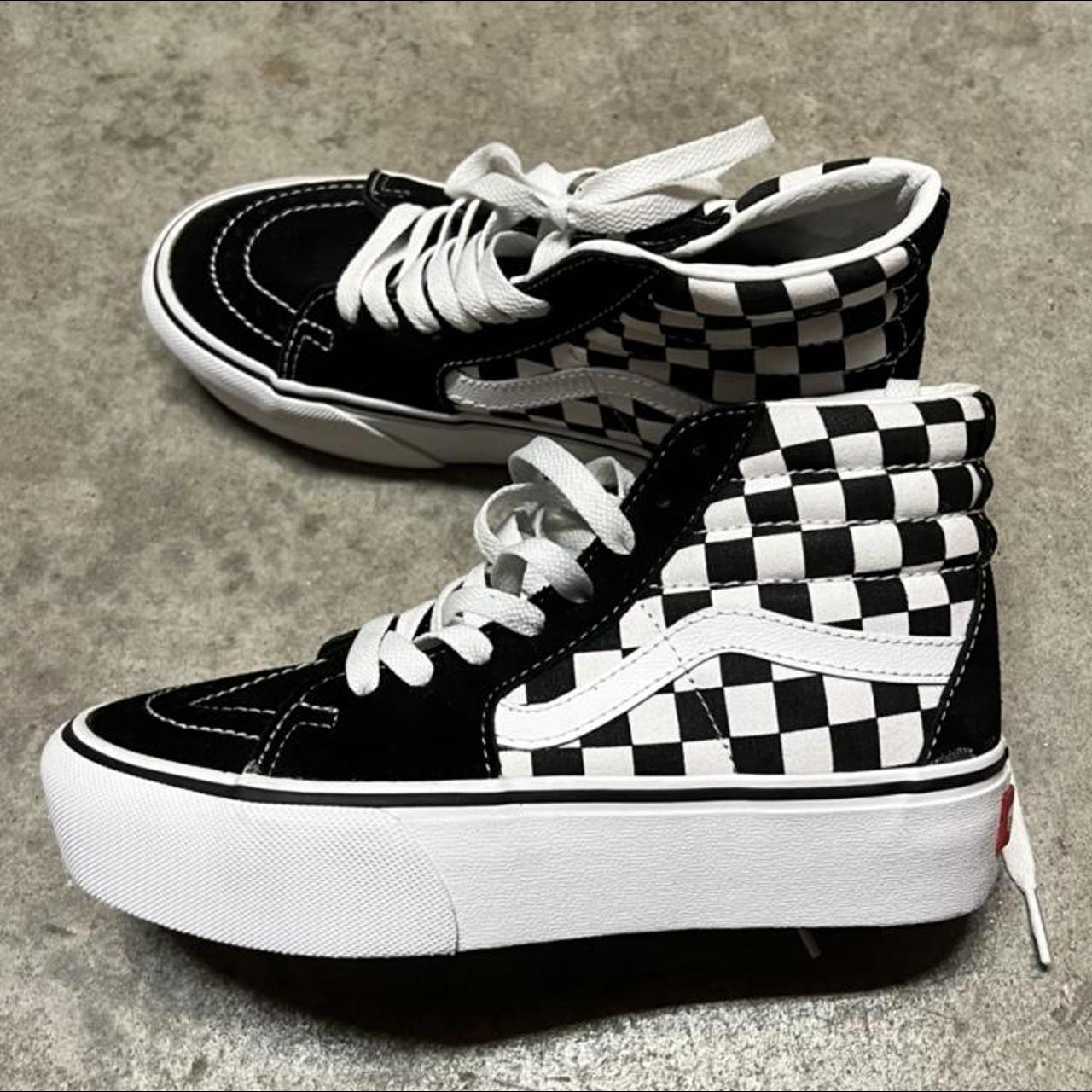 High Top Checkered Platform Vans Shoes Gently worn... - Depop