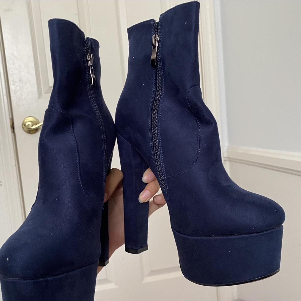 size 8 blue faux suede platform heel booties. so... - Depop