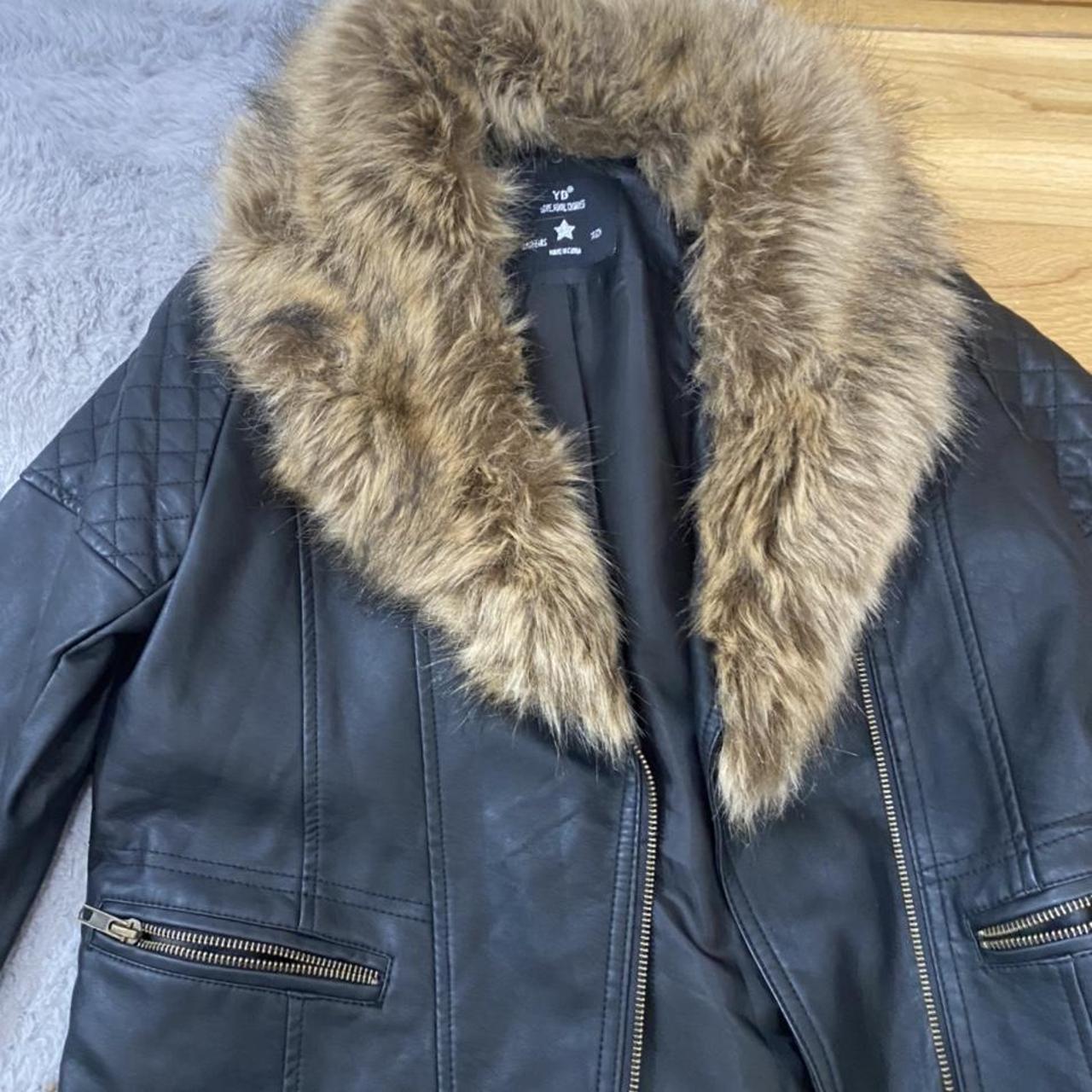 kids fluffy leather jacket. size 10-11years - Depop