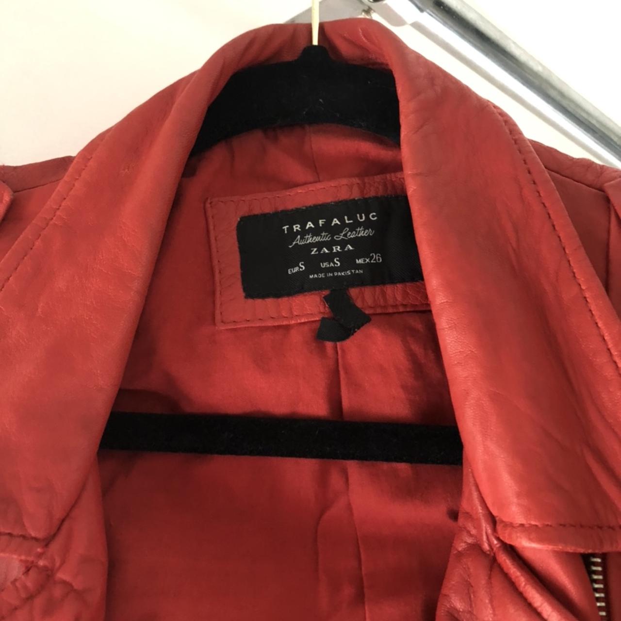ZARA Authentic Leather Jacket in red. Zip details... Depop