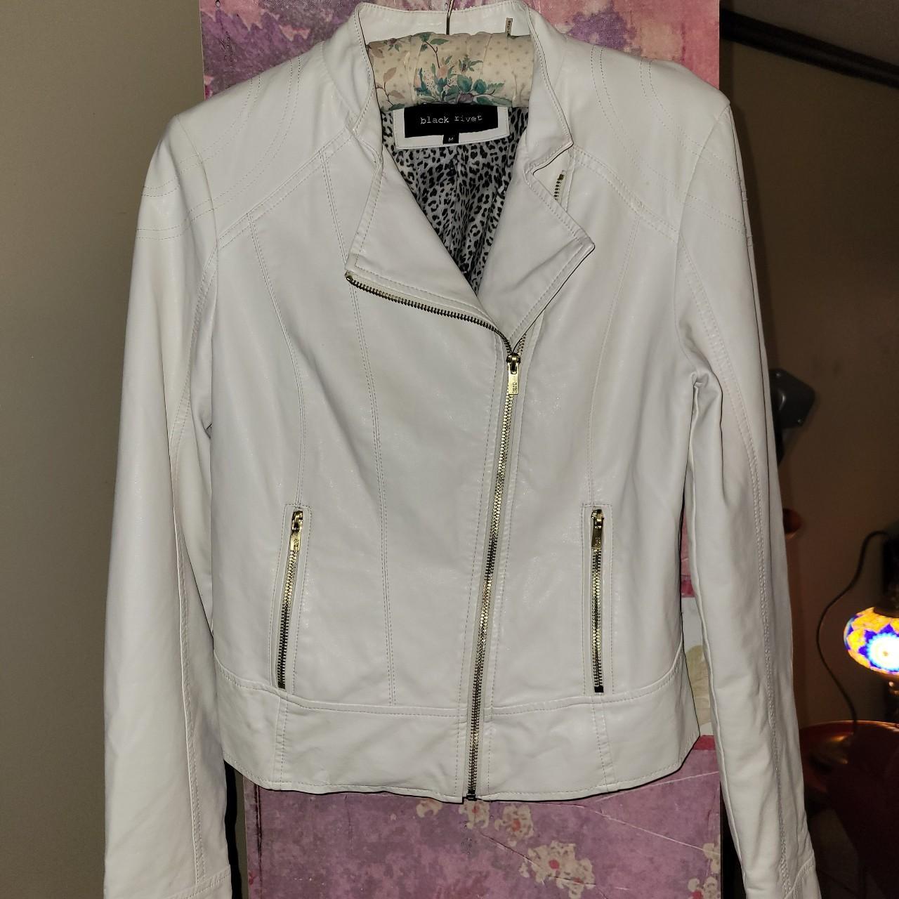 Black rivet white top leather jacket