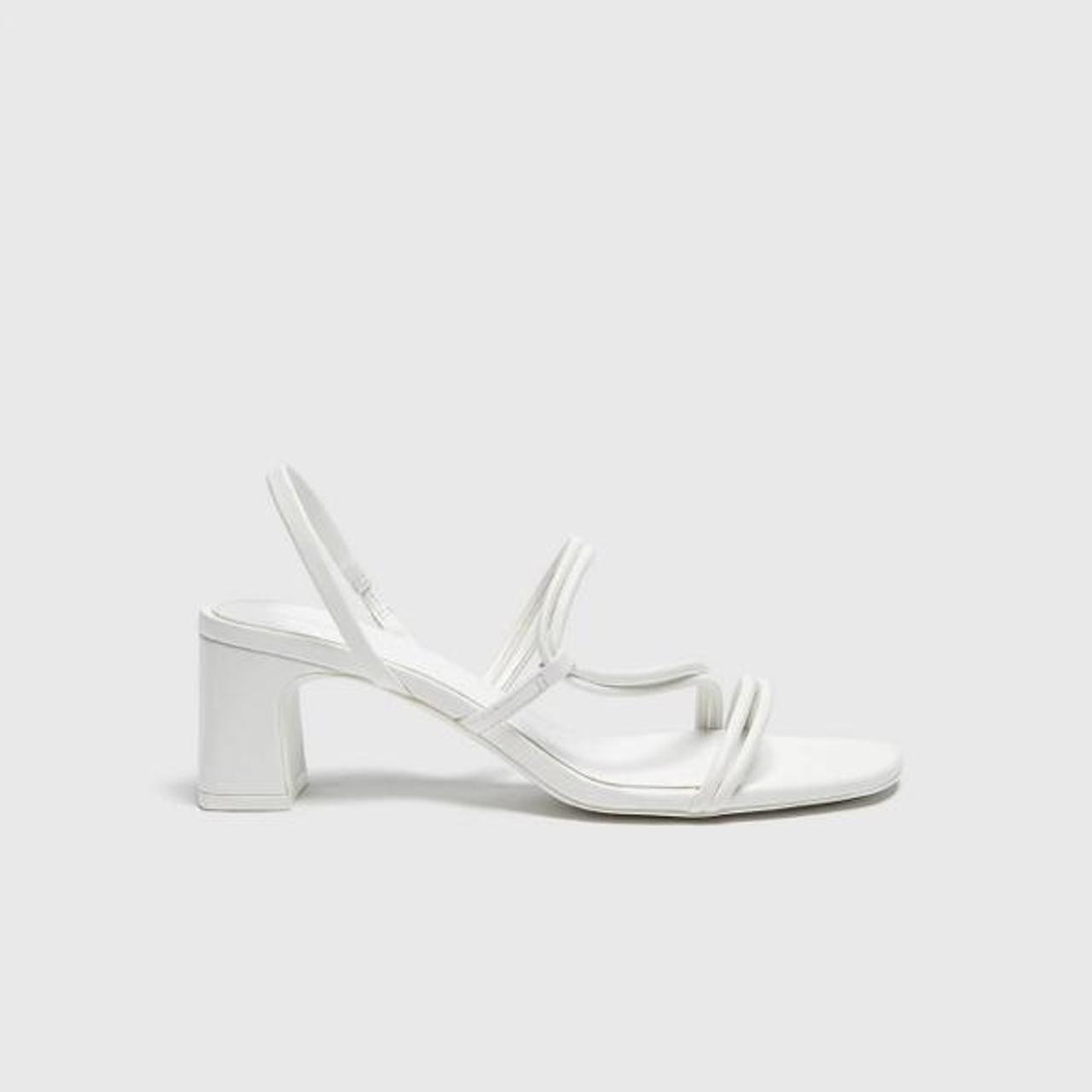 Pull and bear strappy high heel sandals in white... - Depop