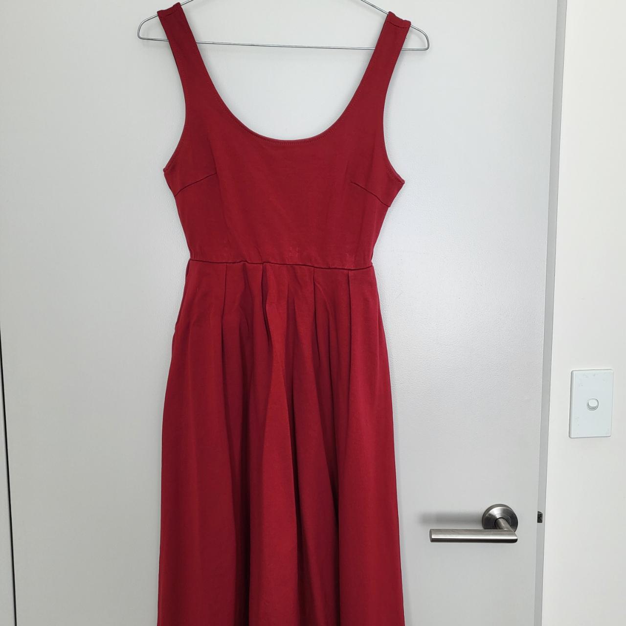 Dark red / burgundy pleated A-line midi dress.... - Depop