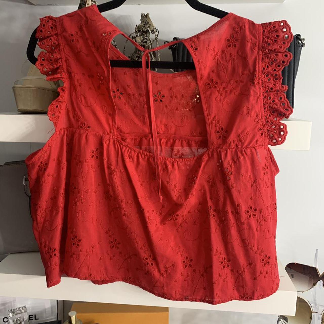 Zara red broderie anglaise backless top. Size L but... - Depop