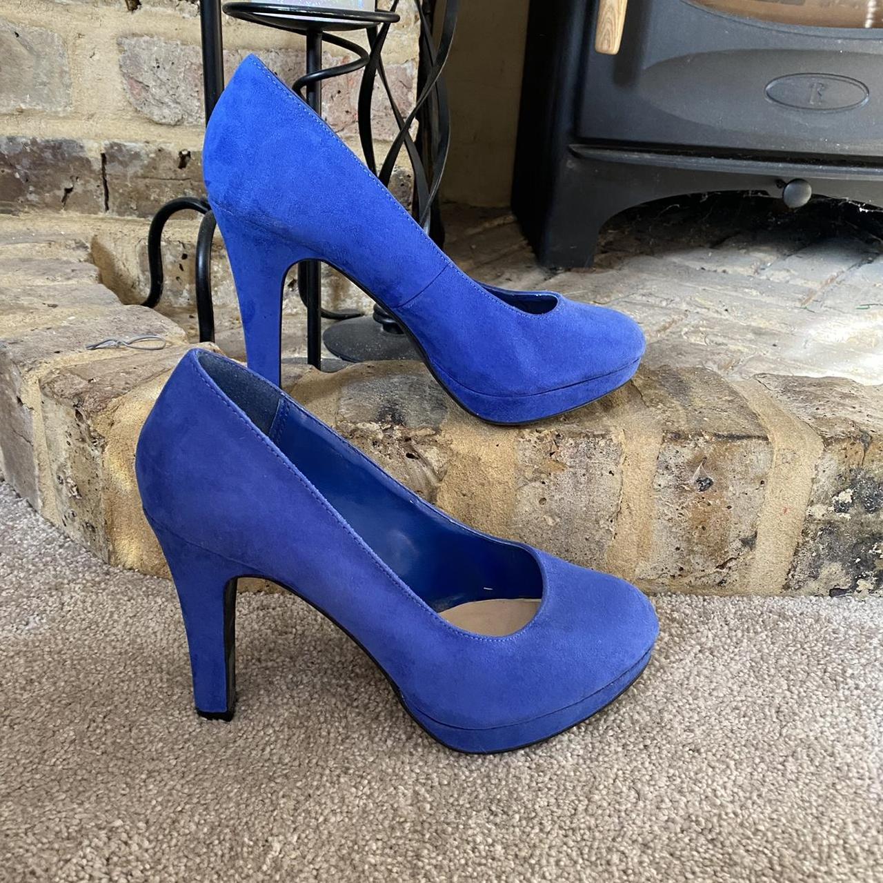 Blue suede new look platform heels Barely worn,... - Depop