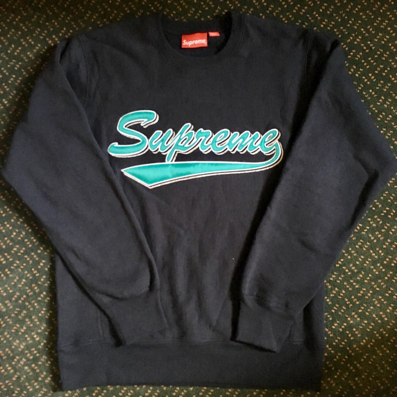 Supreme Swoosh logo Crewneck Navy | Size M | Brand... - Depop