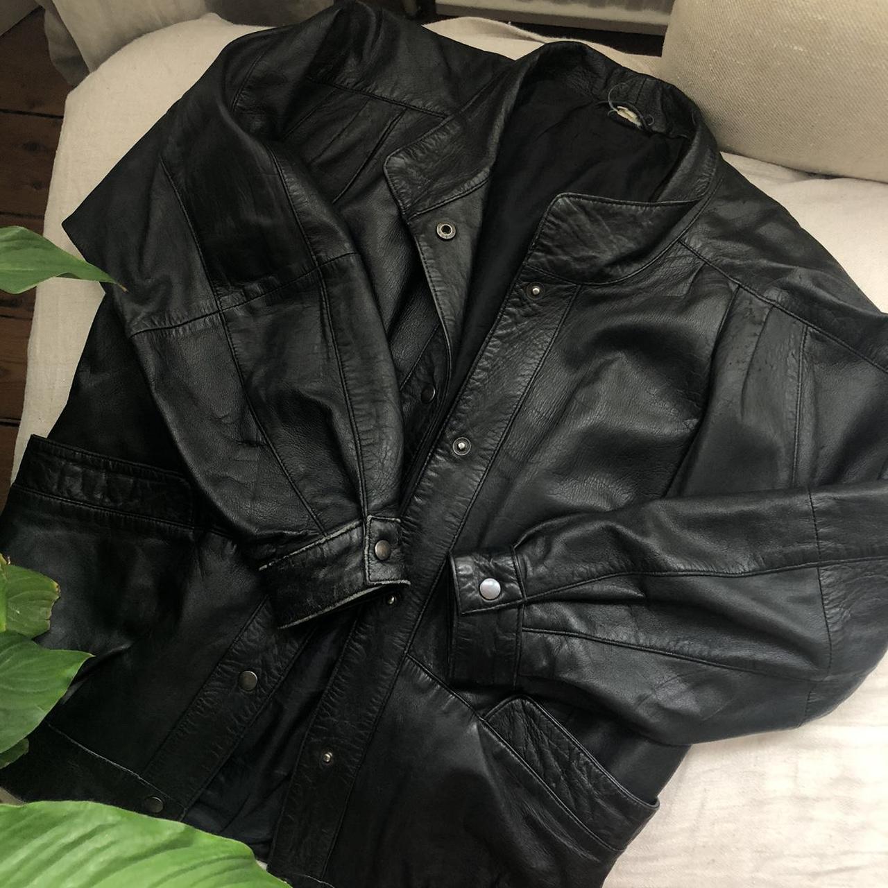 genuine leather vintage oversized bomber jacket with... - Depop