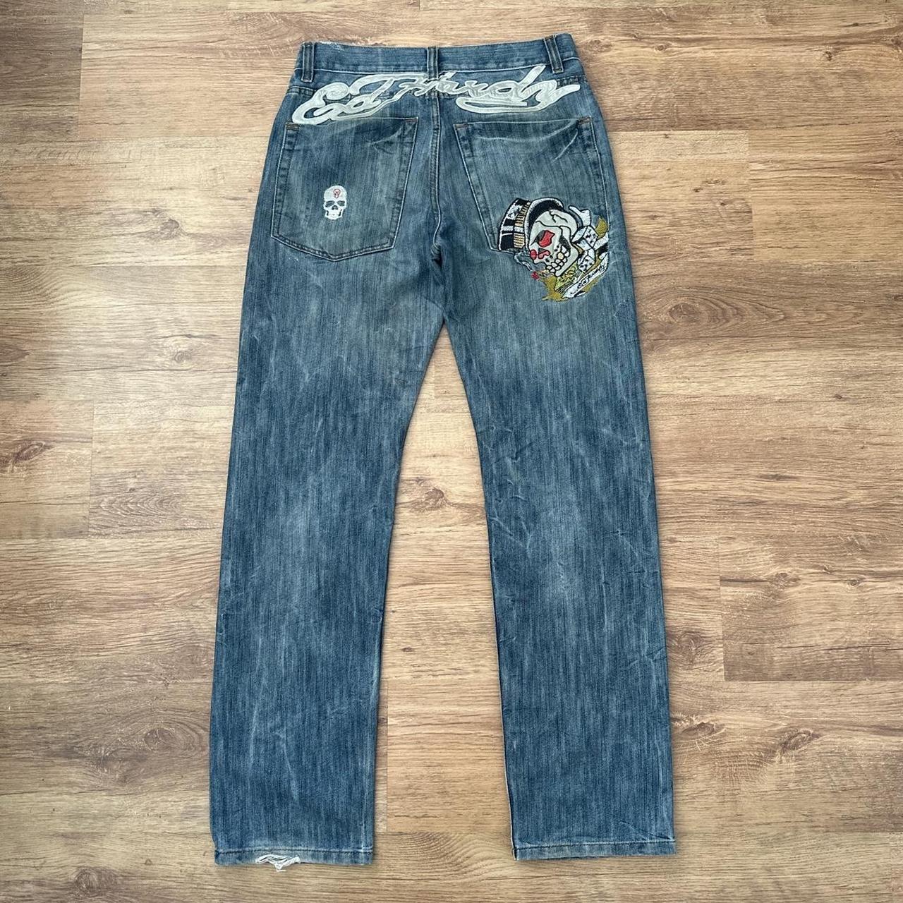 🤩🤩🤩 insane Ed Hardy jeans super sick embroidery... - Depop