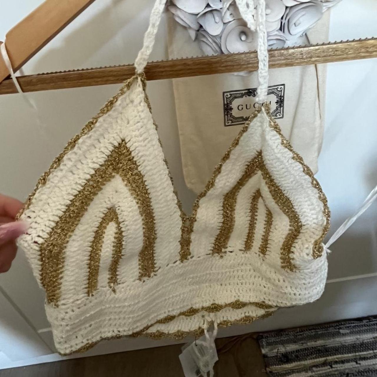 Gold and white glitter crop top - Depop