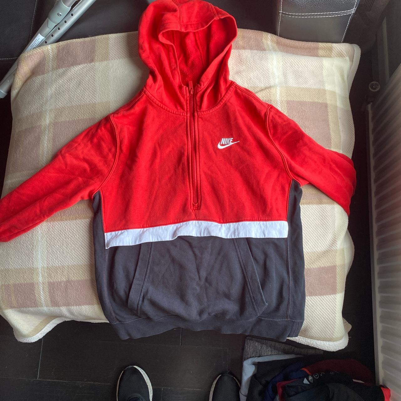 Red nike hoodie 1/4 zip great condition just needs... - Depop