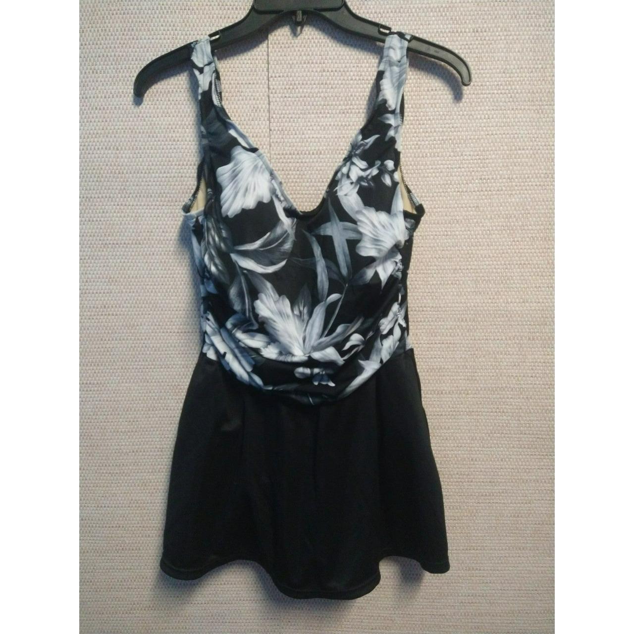 1 piece bathing suit, black and white floral... Depop