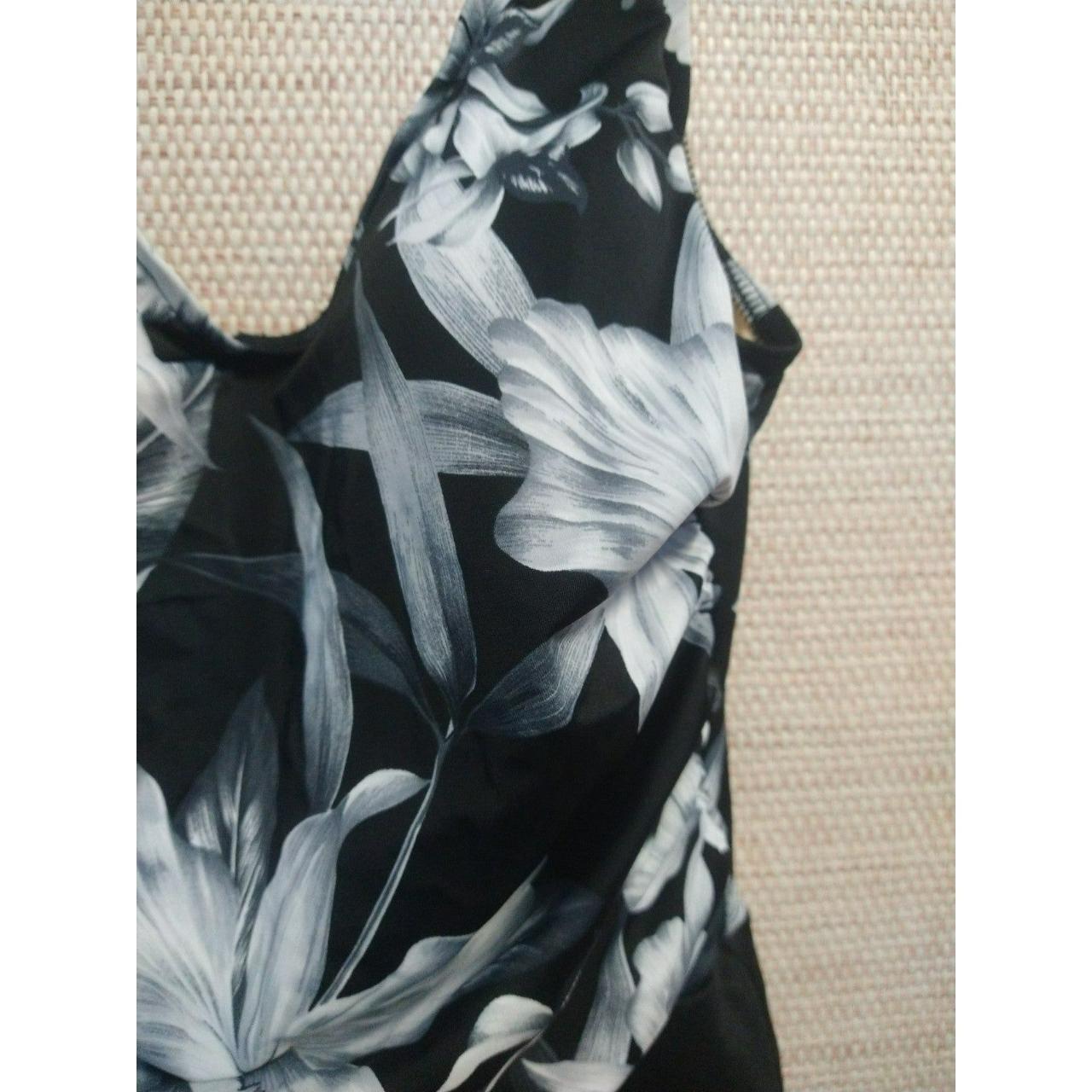 1 piece bathing suit, black and white floral... Depop