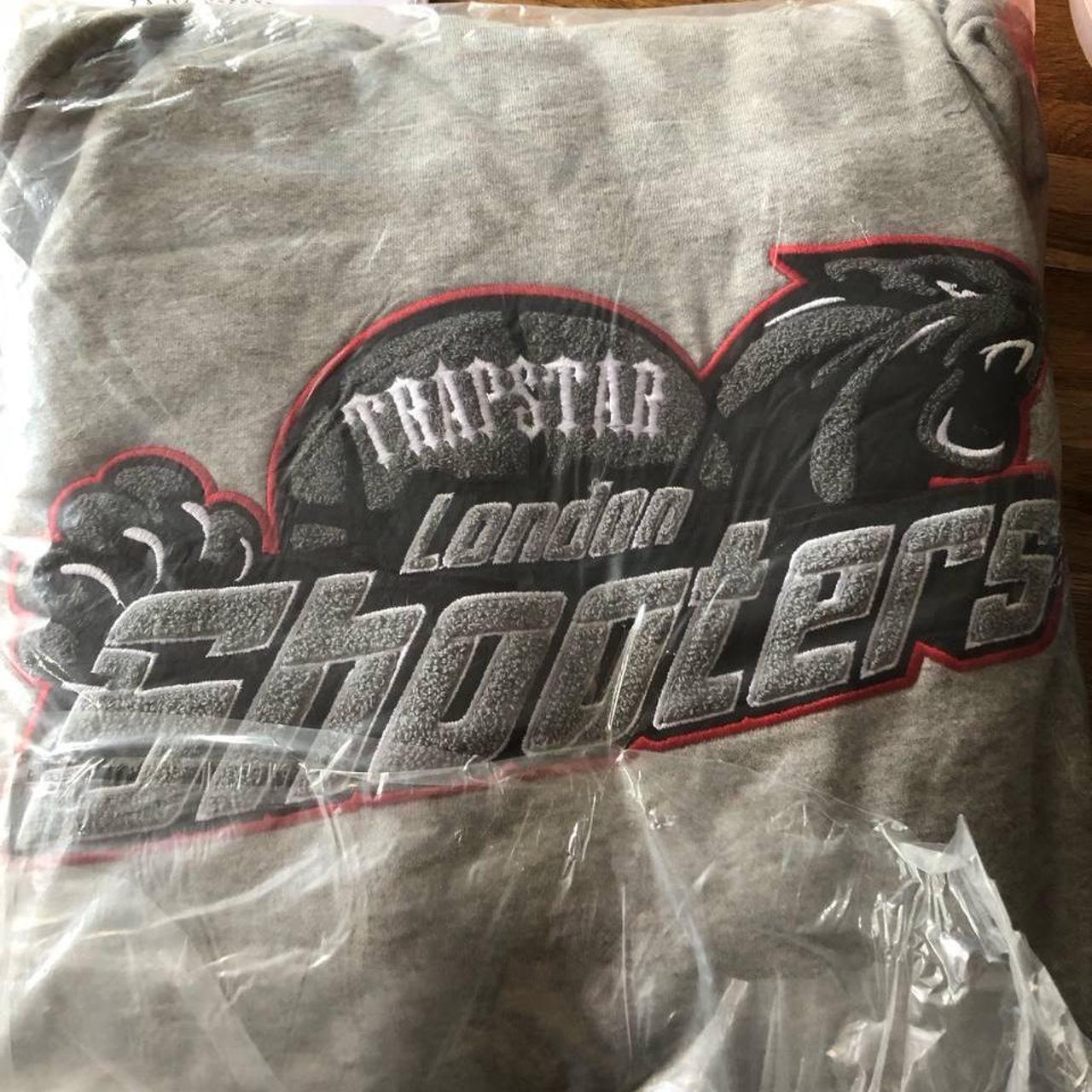 Trapstar Men's Grey and Red Hoodie Depop