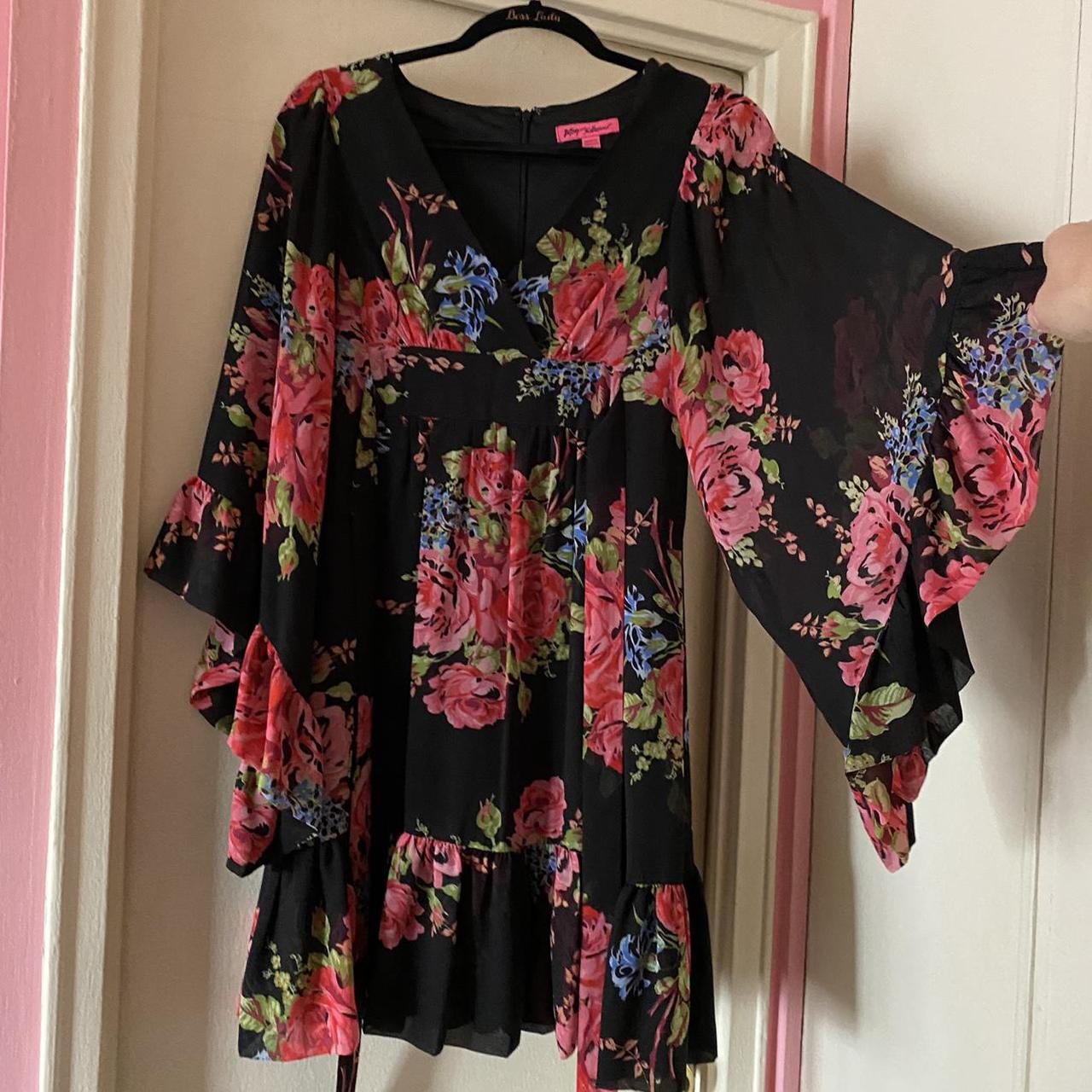 Betsey Johnson Women's Black and Pink Dress | Depop