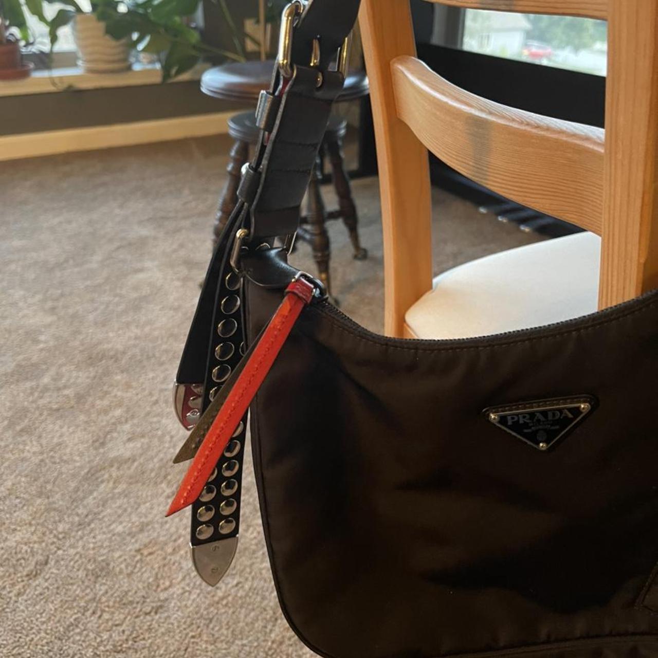 Prada Vela Nylon Shoulder bag with Studs. Black and... Depop