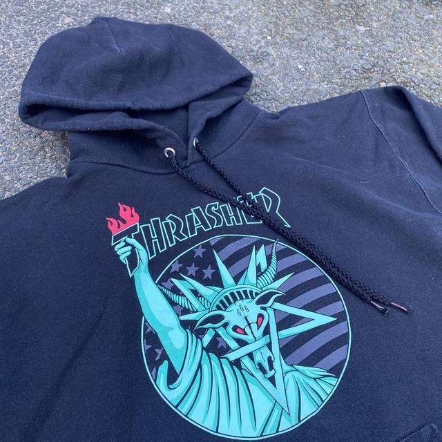 Thrasher hoodie in black with large front. Depop