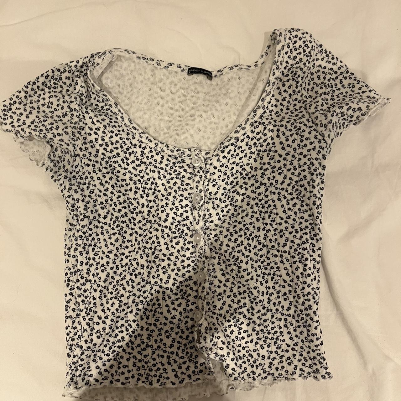 brandy zelly top • pointelle • white and navy... - Depop