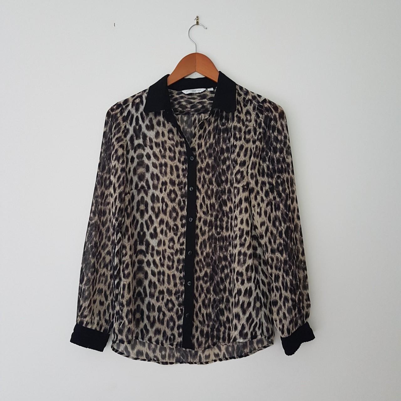 New Look Sheer Leopard Print Blouse /Shirt. Cut to... - Depop